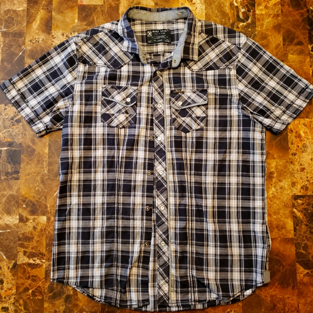 Marc Ecko Plaid short sleeve "snap" button-up